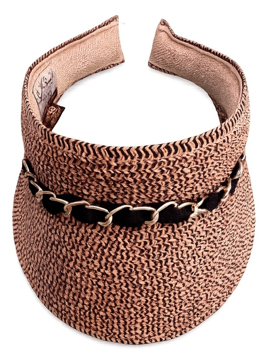 San Diego Hat Company Accessories - San Diego Hat Company Woven Chain-Trim UPF Protection 50 Visor-NWT in Tan
